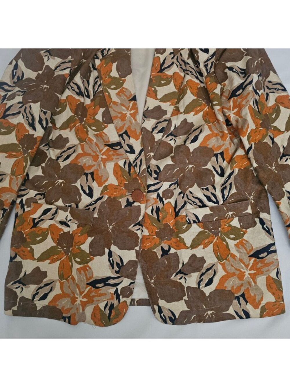 Rafaella Vintage Autumn Shade Floral Linen-Cotton Lined Blazer Jacket Size 14 - Picture 4 of 11